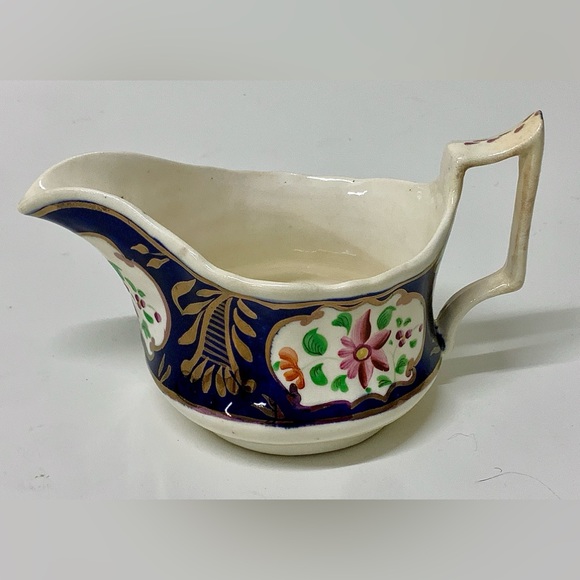 19th Century Gaudy Welsh Columbine Pattern Hand Painted Gravy Boat Creamer Jug - Picture 16 of 16